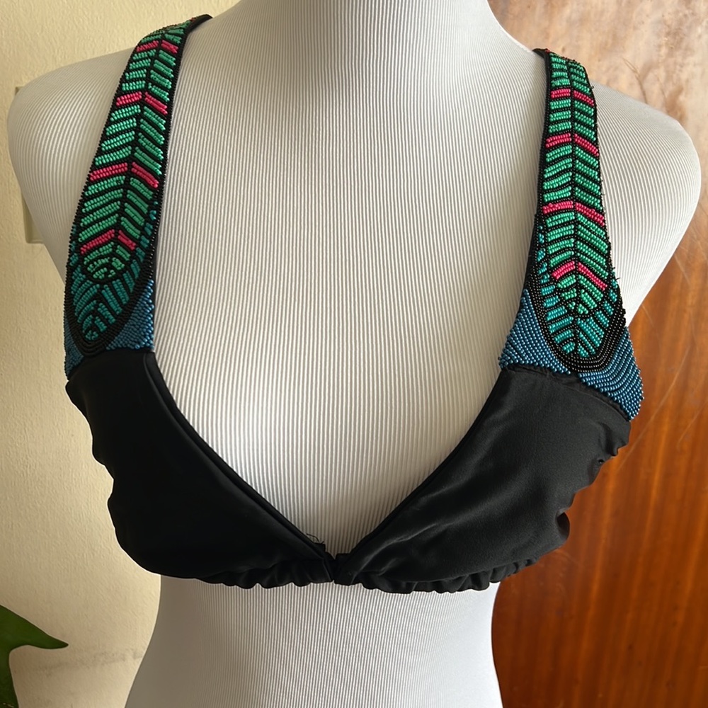 Like New Mara Hoffman Black Beaded Bikini Top Medium